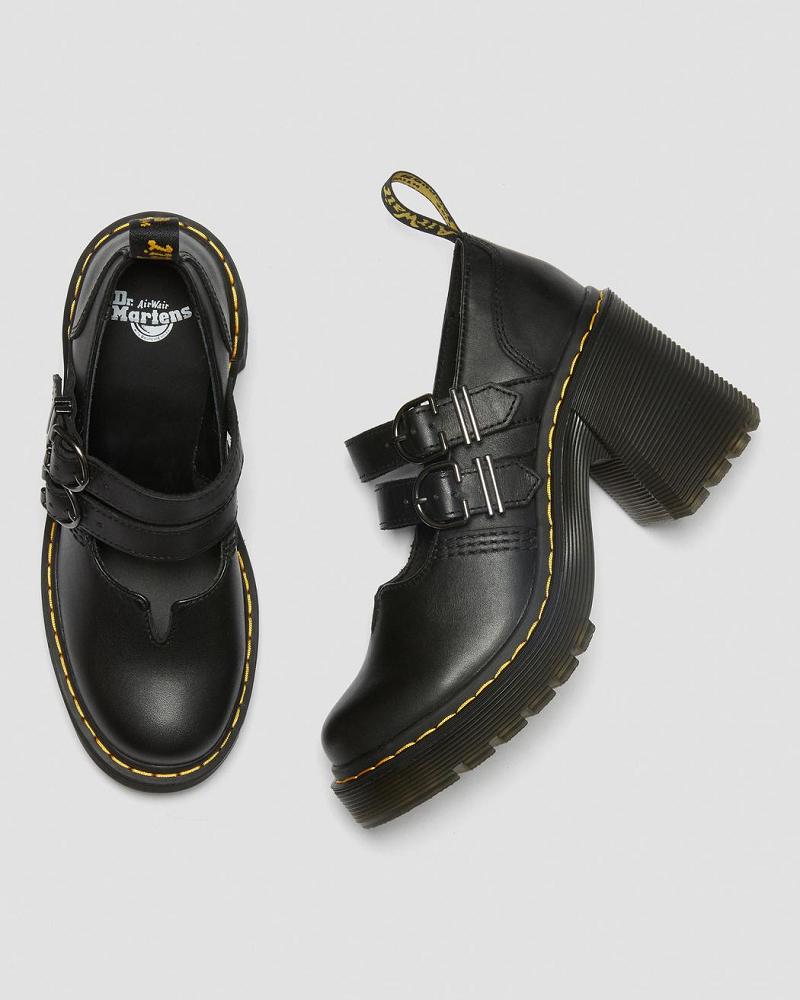 Dr Martens Eviee Sendal Læder Hæl Mary Jane Sko Dame Sort | DK 335HAP